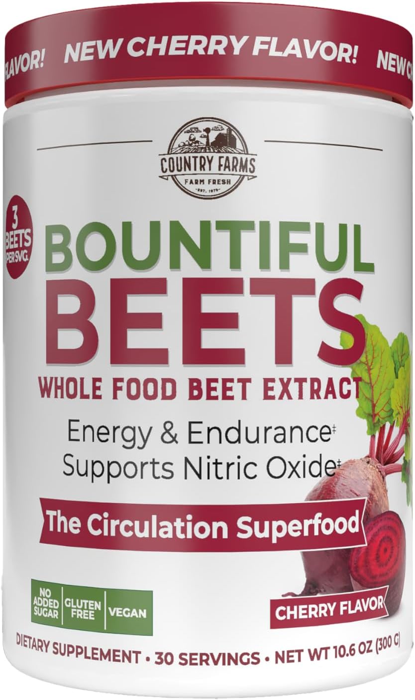 Country Farms Bountiful Beets Whole Food Beet Powder Cherry 10.6 oz - Natural, nutrient-rich beet powder for smoothies, drinks, and healthy recipes