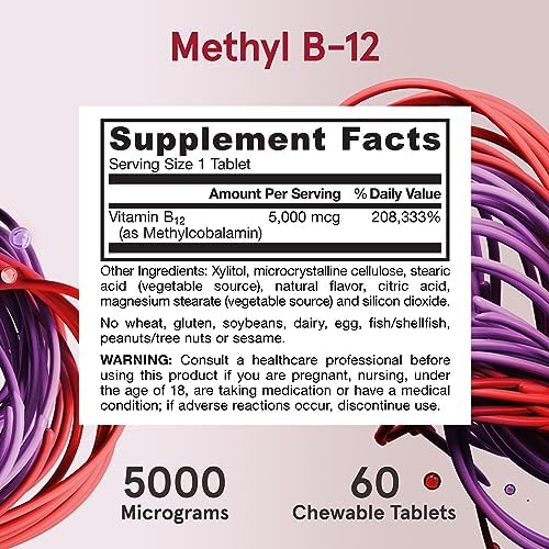 Jarrow Formulas Methyl B-12 Lozenges - 5000 mcg, Cherry Flavor, 60 Count - Energy & Metabolism