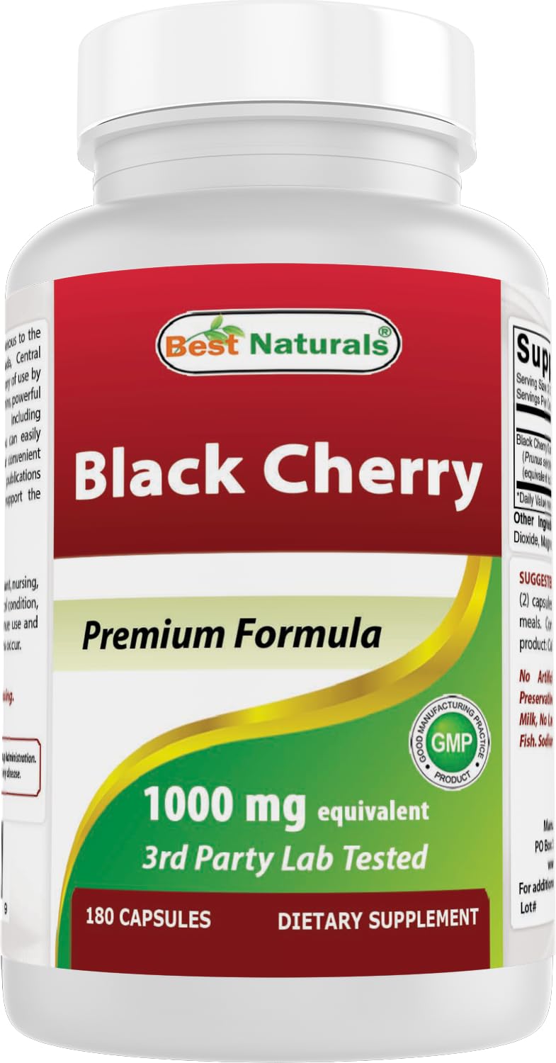 Best Naturals Black Cherry 1000mg - Antioxidant & Joint Health Support, 180 Capsules