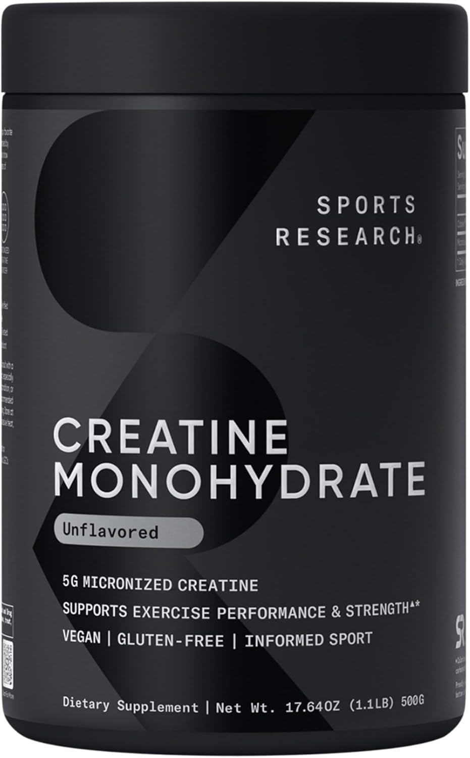 Sports Research Creatine Monohydrate - 500g Unflavored Micronized Powder for Muscle Strength & Recovery