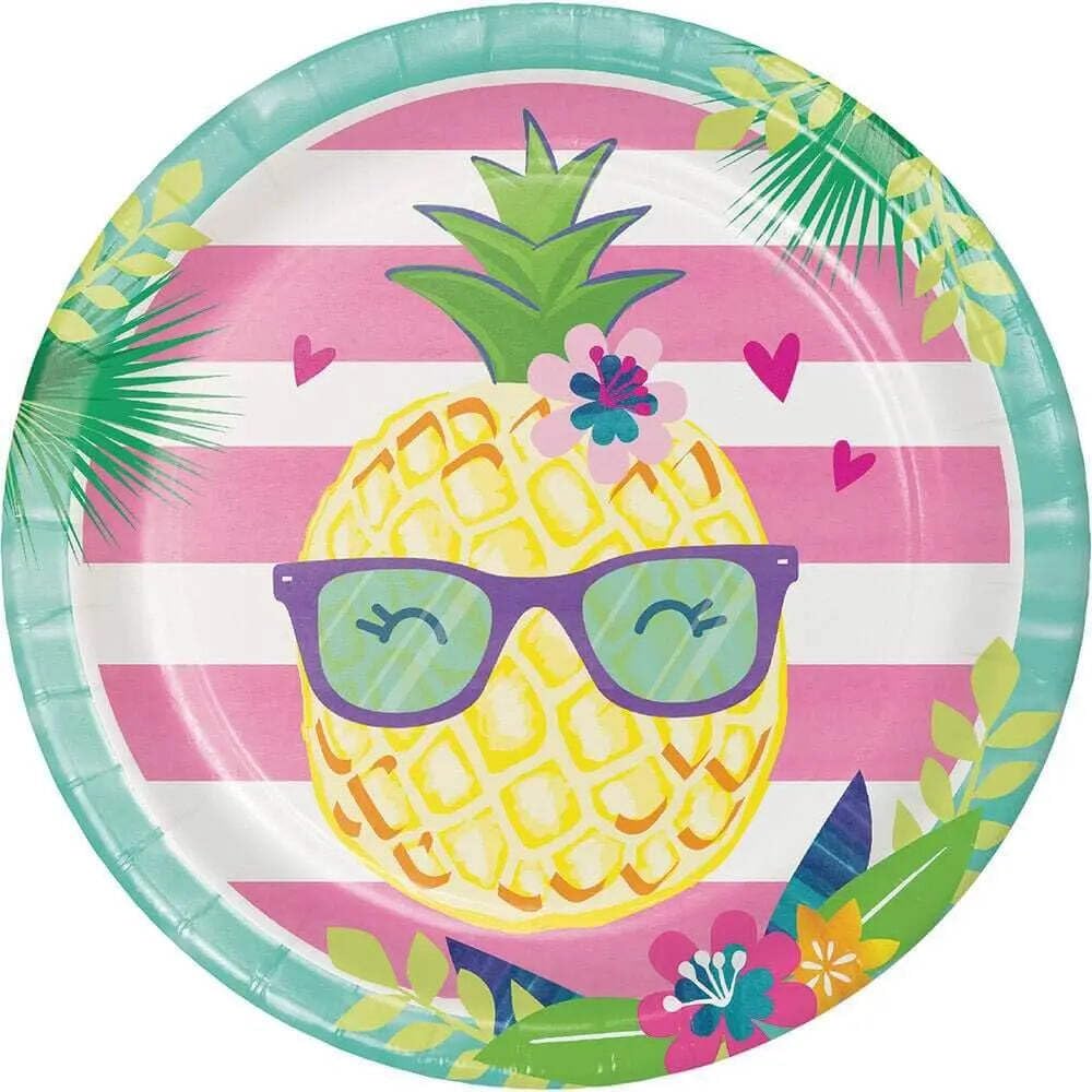 Creative Converting Pineapple and Friends Party Plate - 9 Inch, 8 Pieces, Multicolour