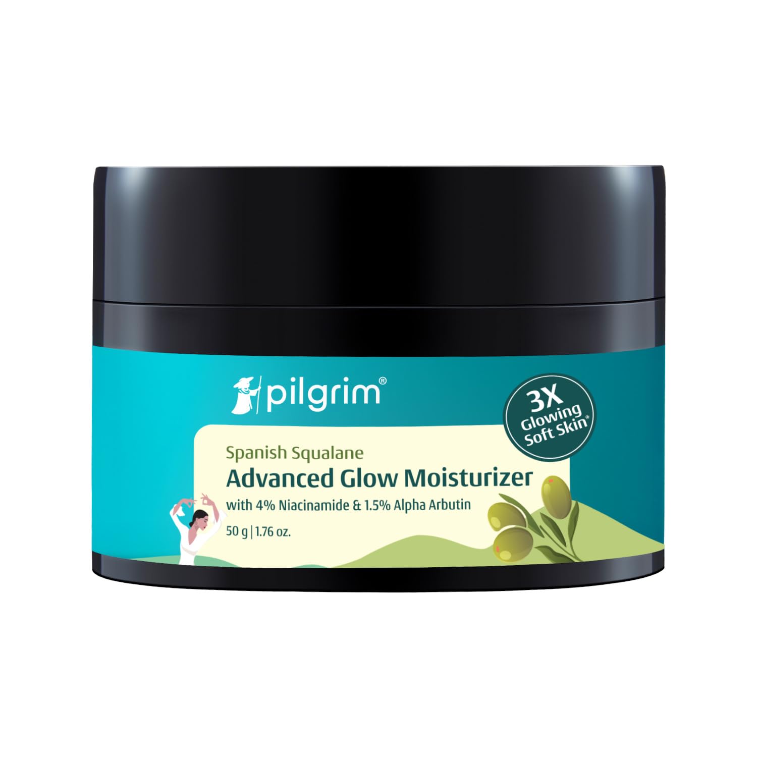 Pilgrim Squalane Glow Moisturizer Cream - Niacinamide & Vitamin C - For Dry Skin - 50gm