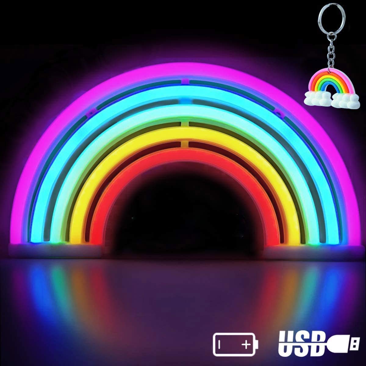 XIYUNTE Neon Rainbow Light - USB or Battery Powered LED Wall Decor for Bedroom, Dorm, Party & Wedding