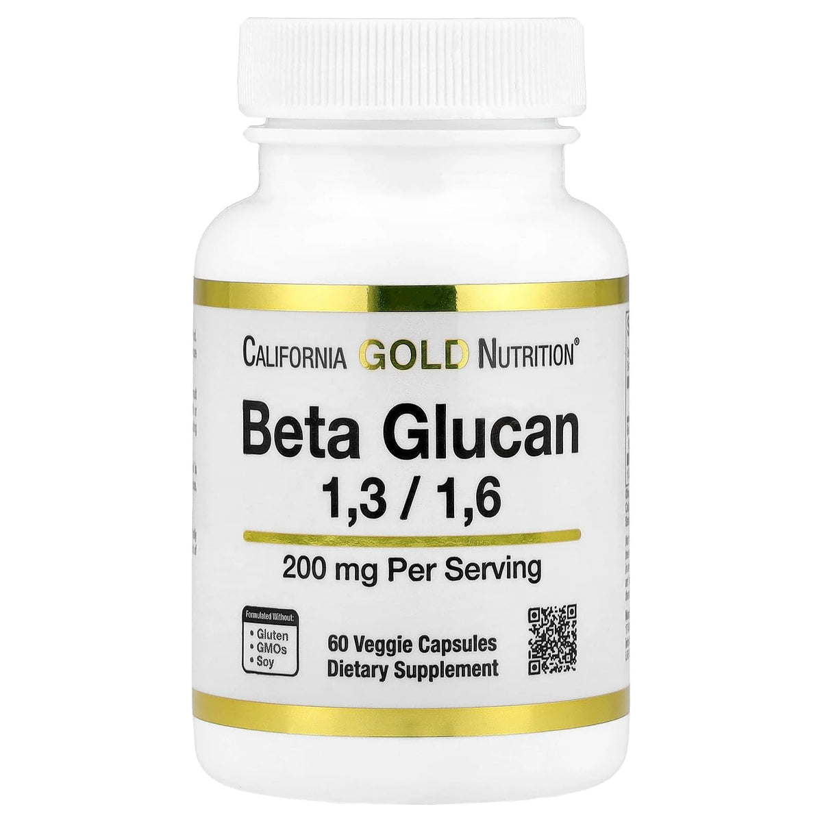 California Gold Nutrition Beta Glucan 1-3, 1-6, 200mg - Immune Support - 60 Veggie Capsules