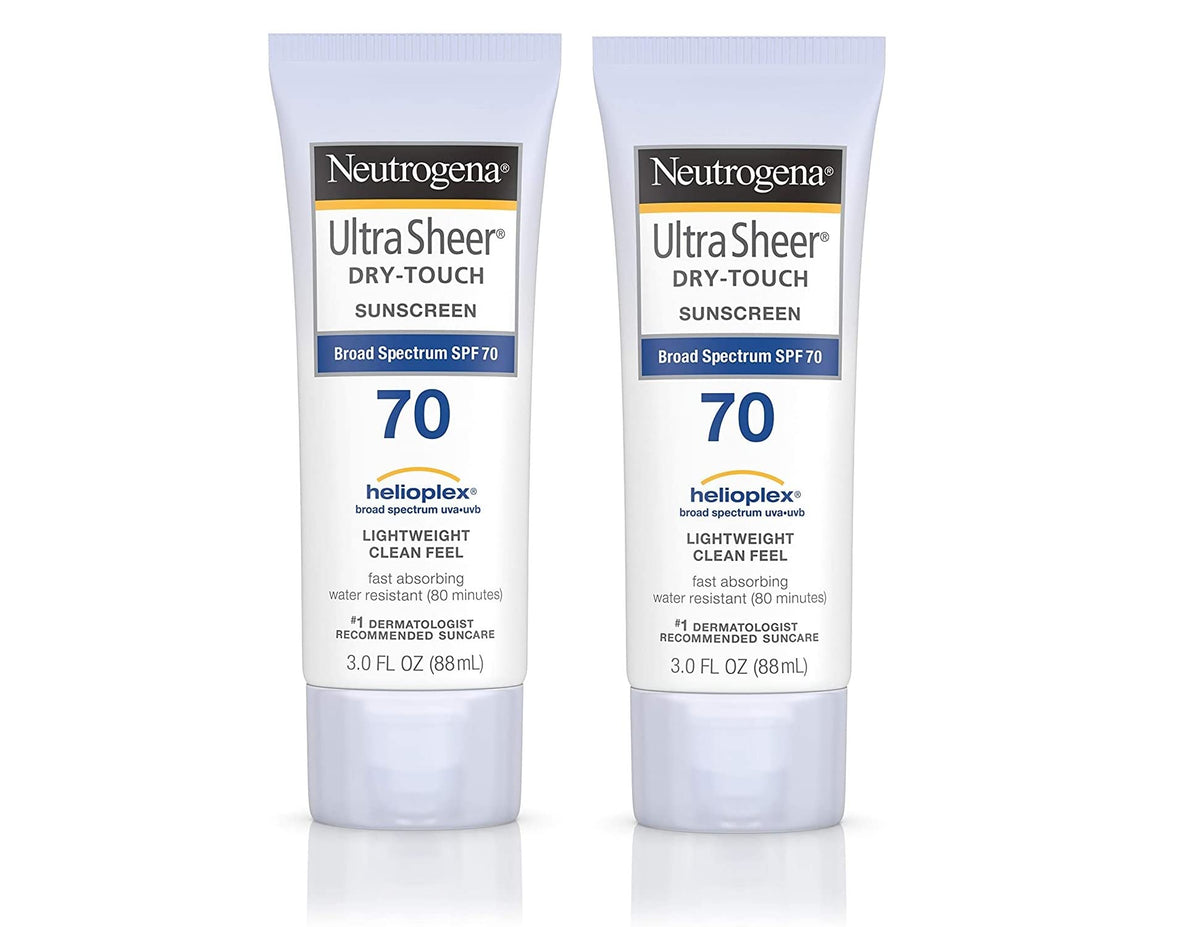 Neutrogena Ultra Sheer Dry-Touch Water Resistant Sunscreen Lotion SPF 70 - Non-Greasy, Broad Spectrum, Pack of 2 (3 fl. oz each)