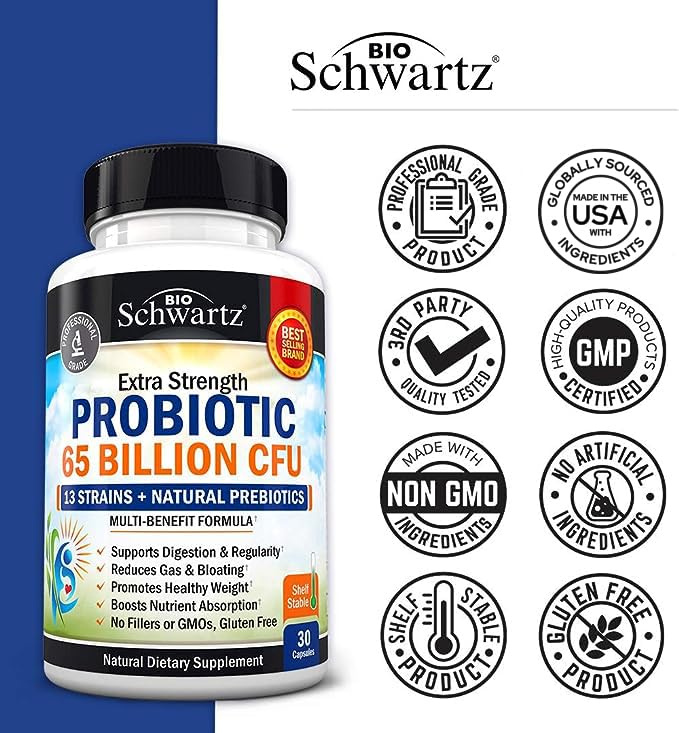 Probiotic 65 Billion - With Prebiotic for Women & Men | Digestive Health Capsules