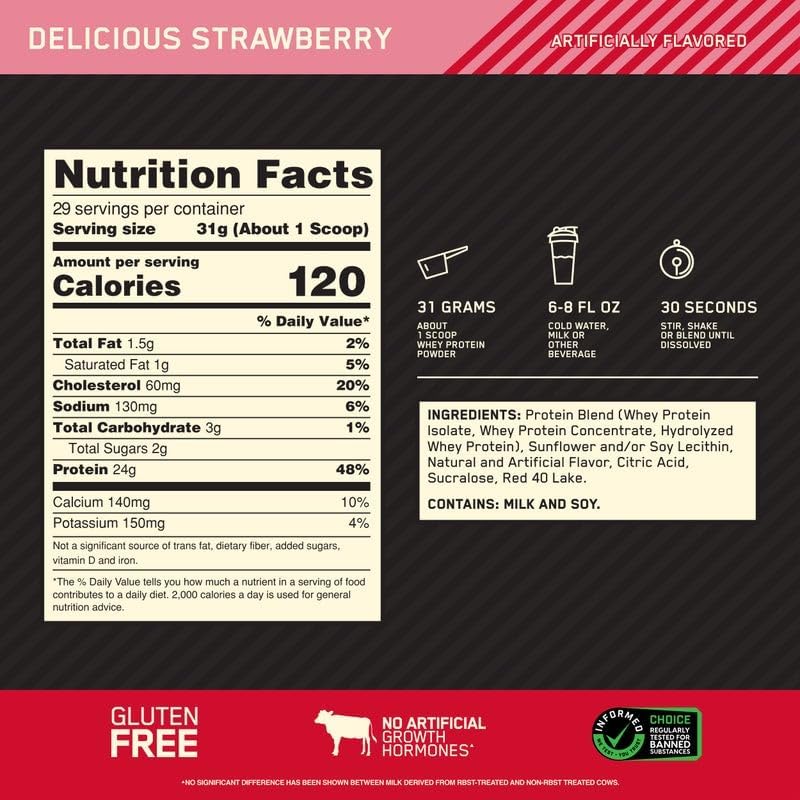 Optimum Nutrition, Gold Standard® 100% Whey, Delicious Strawberry, 2 lb (907 g)