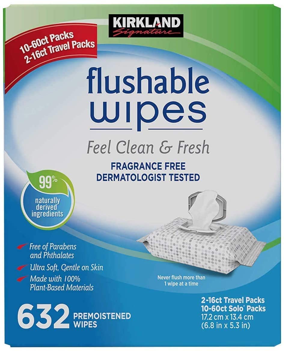 Kirkland Signature Flushable Moist Wipes - 632 Count White Fast Clean