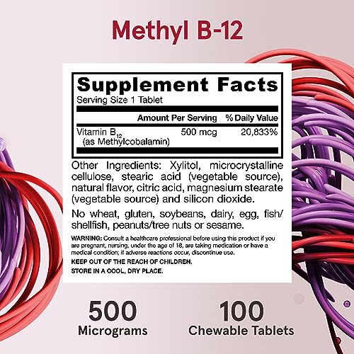 Jarrow Formulas Methyl B-12: 500mcg Cherry Lozenges (100 Pieces)
