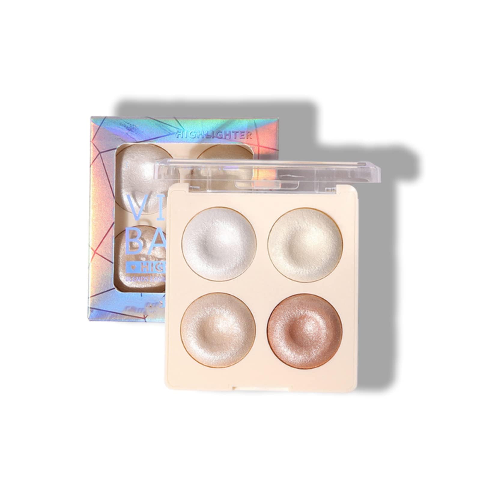 4 Colors Highlighter Palette - Glitter Brighten Highlighter for All Skin Tones