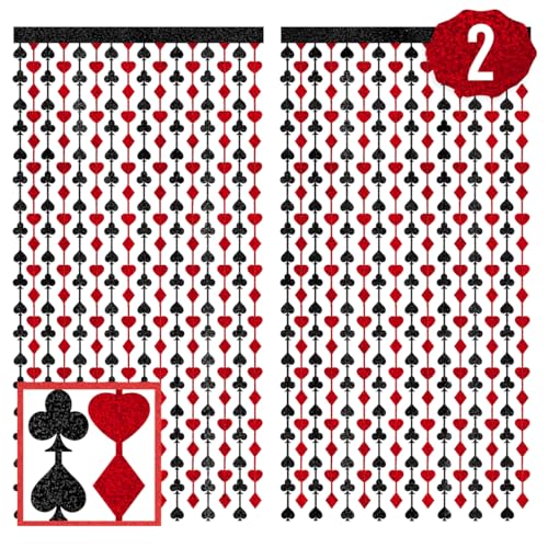 xo, Fetti Red & Black Casino Curtain Set - Poker Theme Party Backdrop for Photo Booths