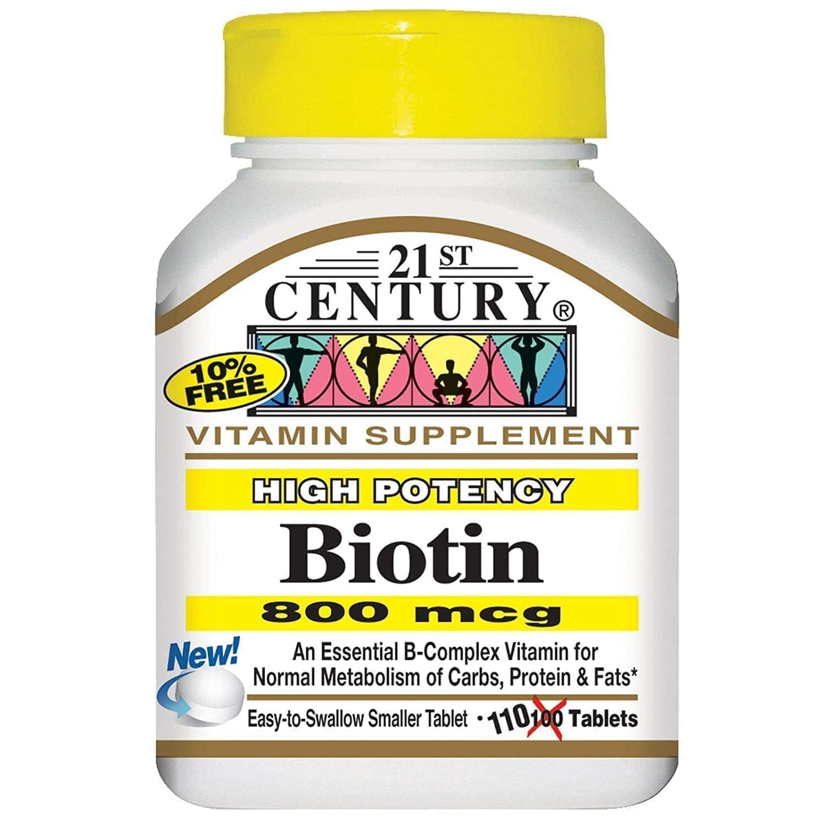 21st Century Biotin High Potency 800 Mcg - 110 Tablets for Hair, Skin & Nails