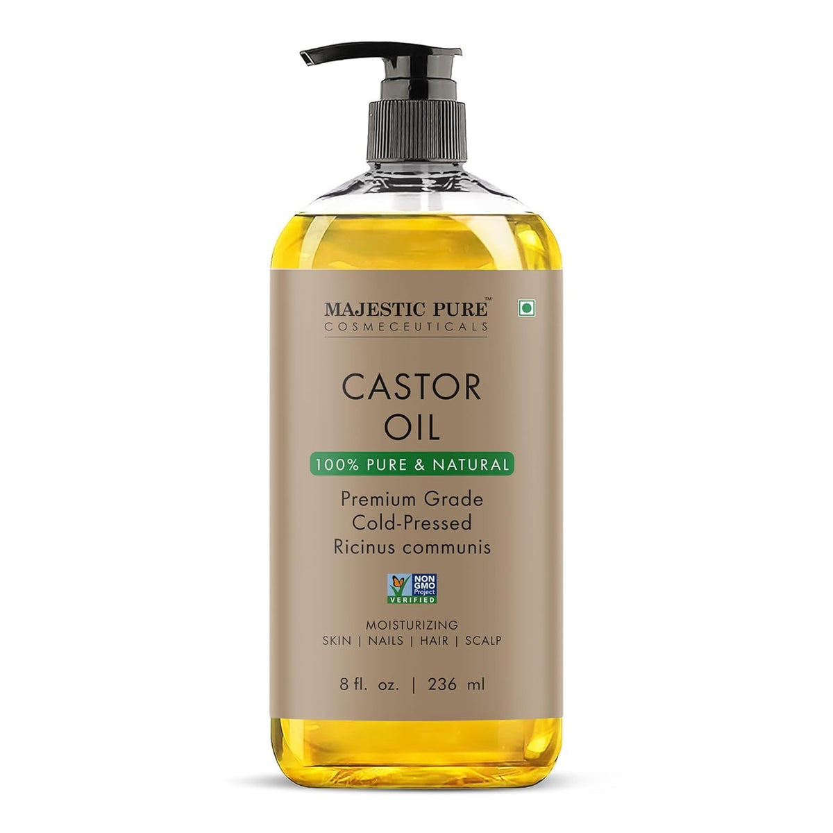 Majestic Pure Castor Oil - 100% Natural Cold Pressed | Hair, Eyelashes, Eyebrows & Nails | 8 Fl Oz
