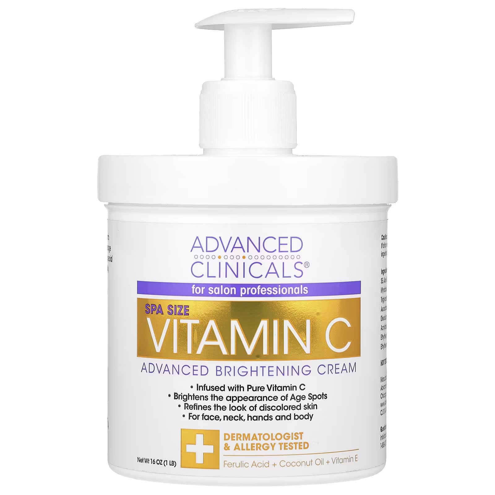 Advanced Clinicals Vitamin C Brightening Cream - Anti-Ageing & Skin Renewal (16 oz)
