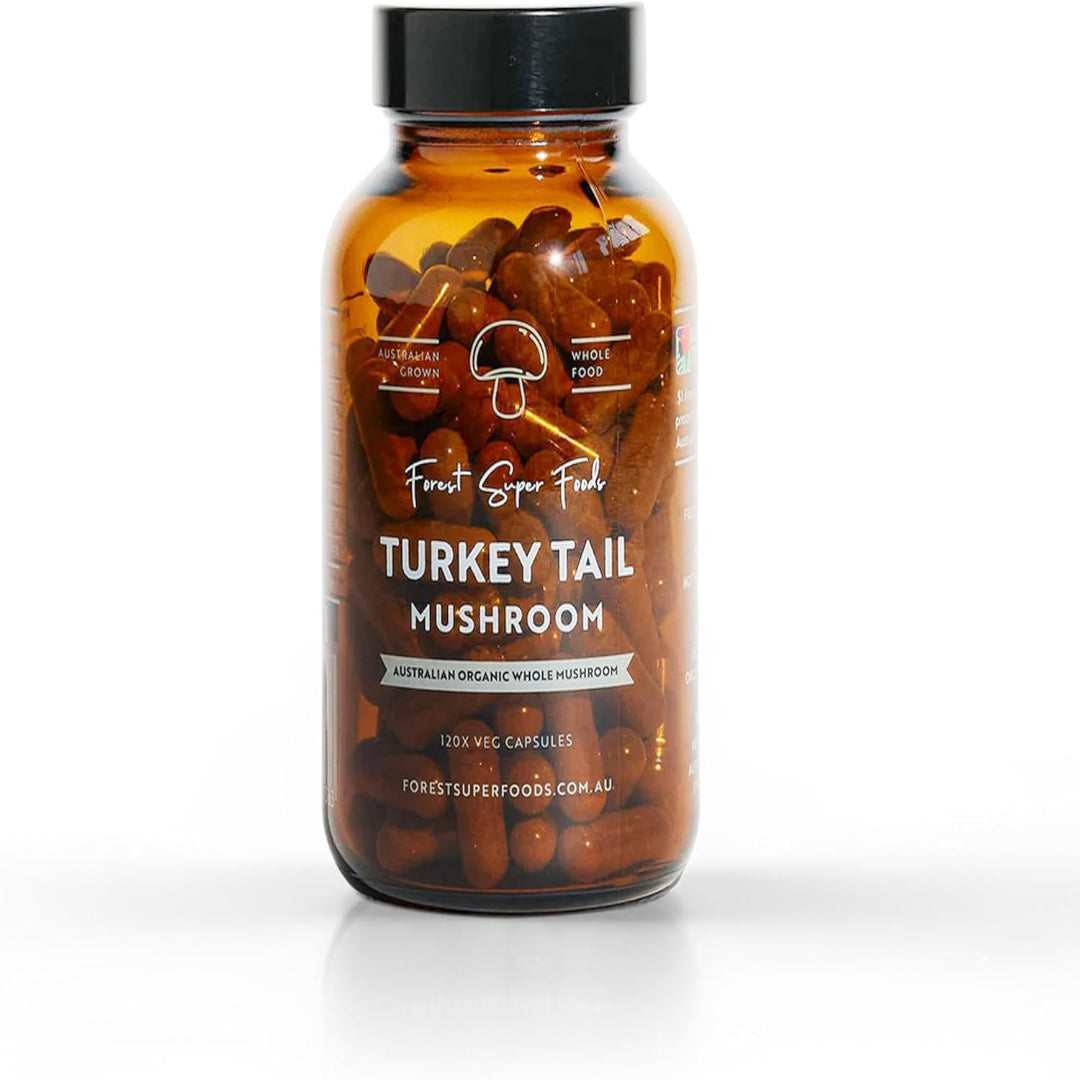 كبسولات فطر ذيل الديك الرومي من  Forest Super Foods، لدعم صحة الأمعاء والجهاز المناعي.