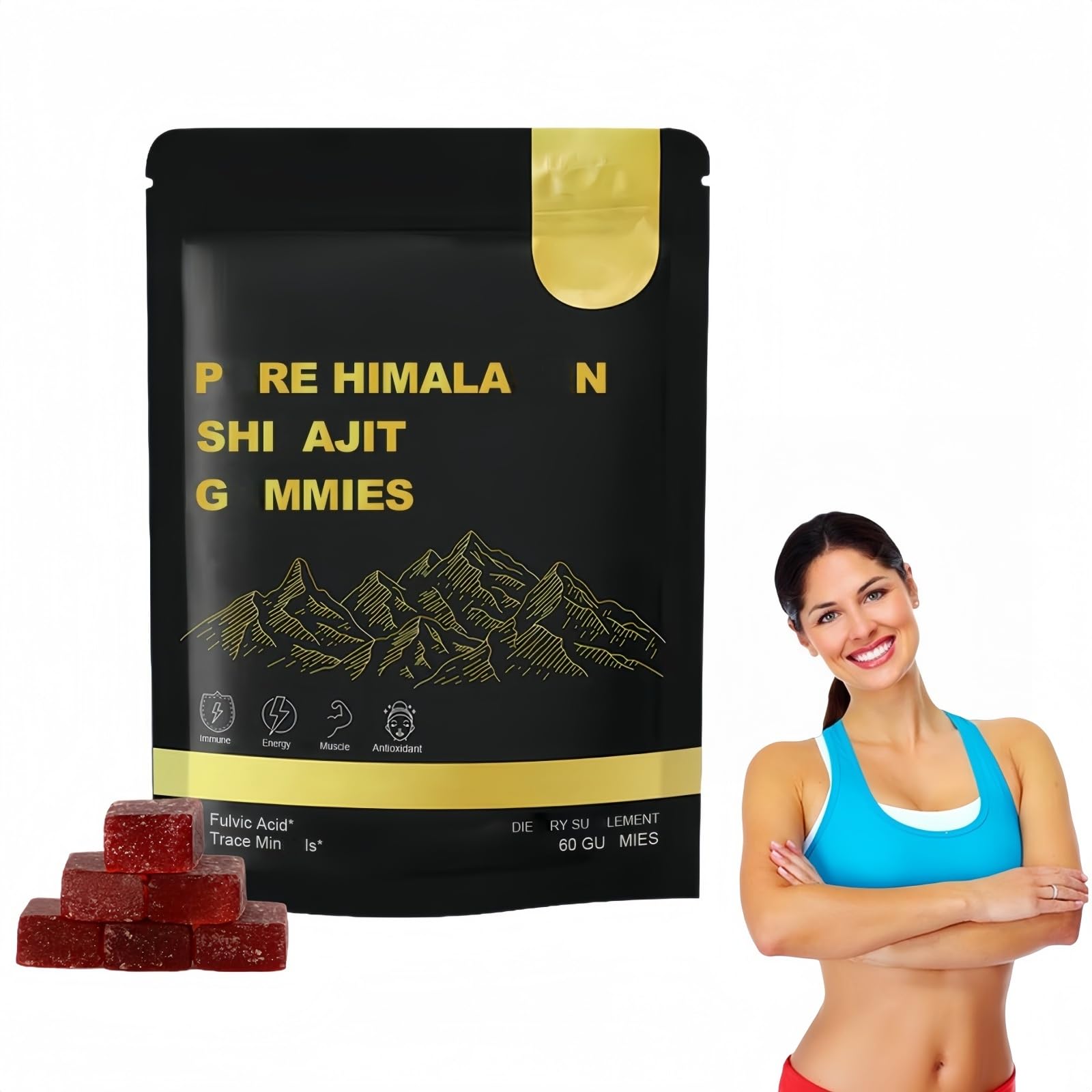 Shilajit Gummies 60ct - Natural Himalayan Shilajit Gold for Men & Women - Energy, Vitality & Endurance Support