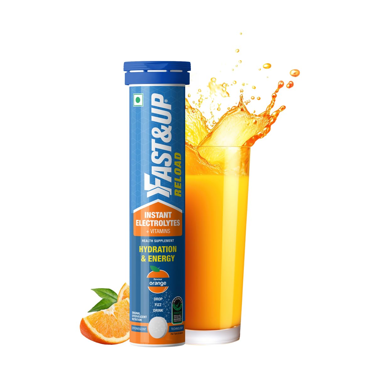 Fast&Up Reload Electrolyte Energy & Hydration - Effervescent Tablets - Orange Flavor (20 Tablets)