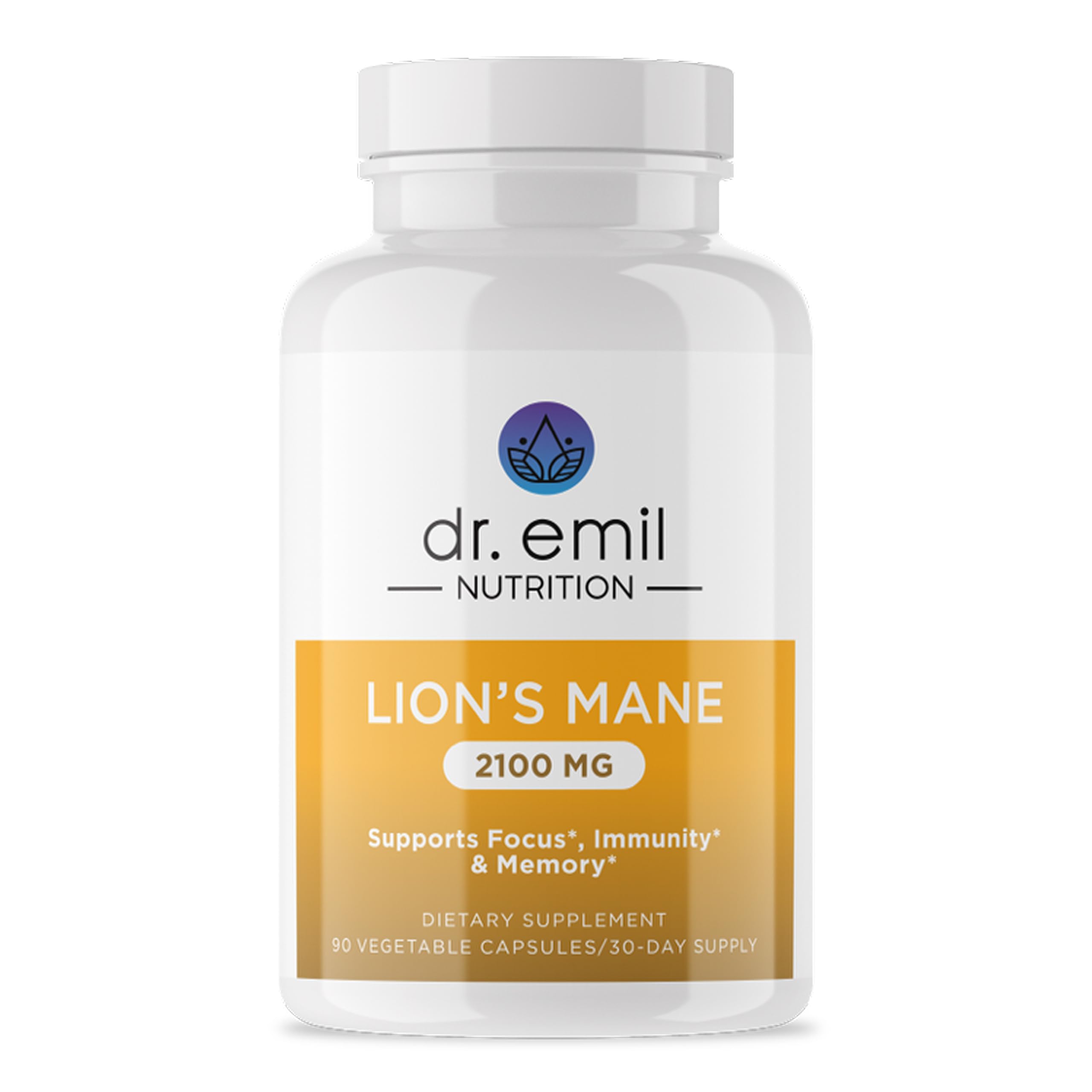 DR. EMIL NUTRITION Organic Lion's Mane Supplement - 2100mg Capsules for Focus & Clarity