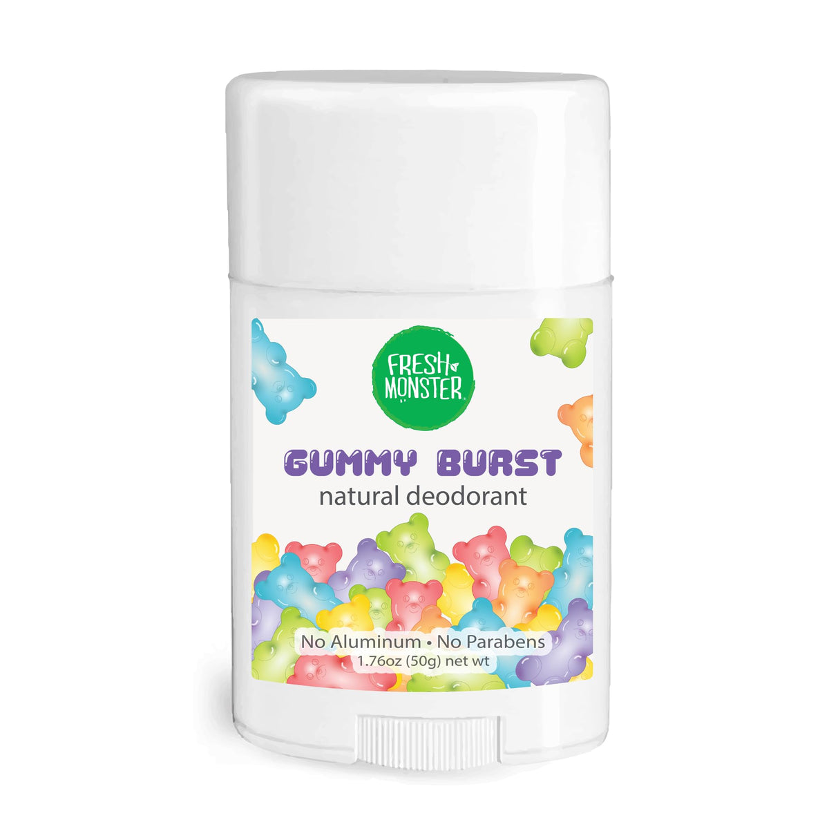 Fresh Monster Natural Deodorant for Kids & Teens - Aluminum Free, Paraben Free, Hypoallergenic, Gummy Burst Scent (1.76oz)