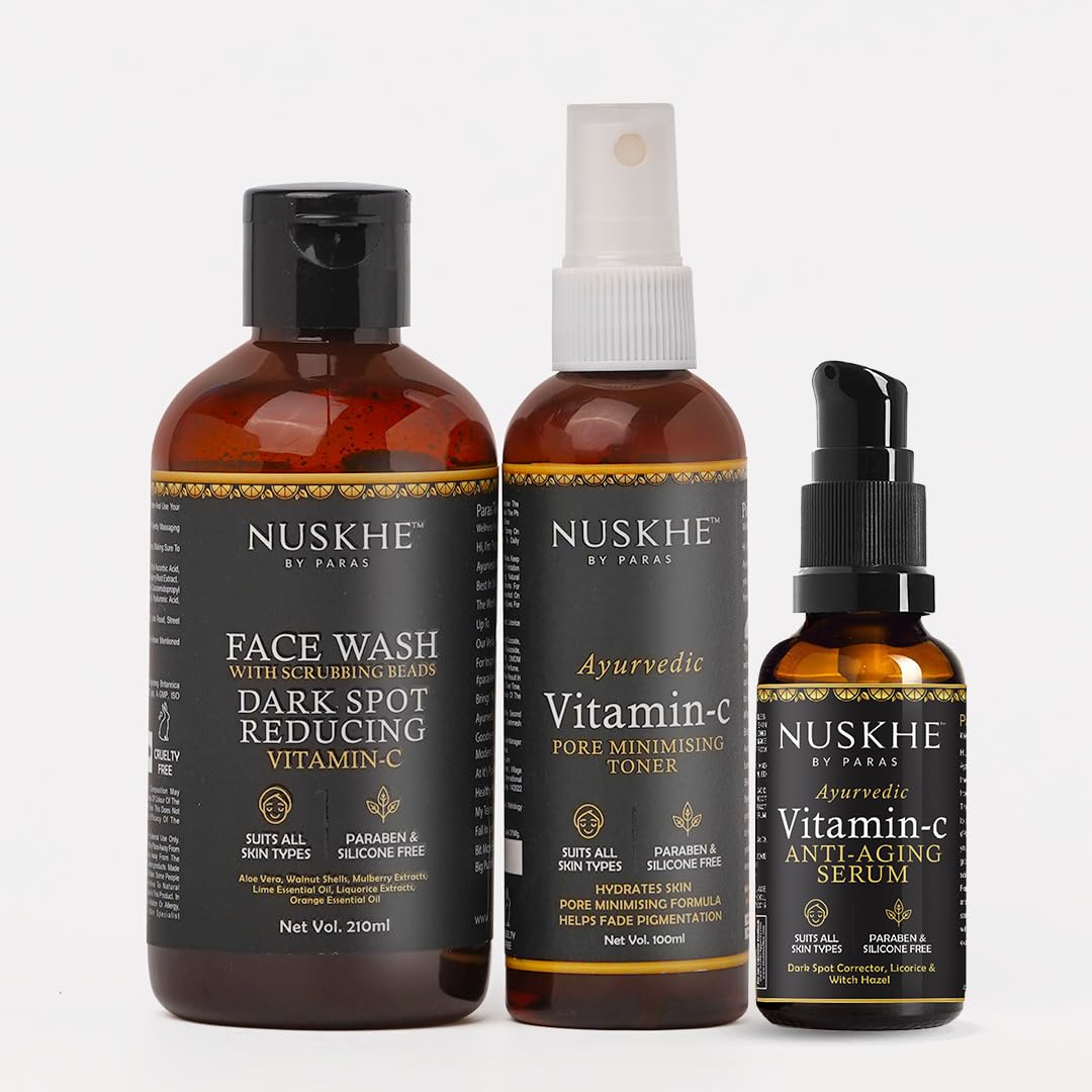 Nuskhe By Paras Pure Vitamin C Combo - Face Wash, Toner & Anti-Aging Serum for Women & Men | 210ml (3-Piece Set)