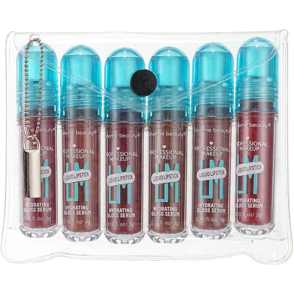 LoveMe Beauty Liquid Lip IV Hydrating Gloss Serum - High Pigment Wet Shine Finish | Up to 12HR Hydration | 6 Pack (0.16 fl. oz/3g Each)