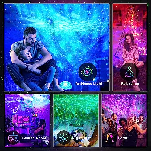 SKY-TOUCH Galaxy Star Projector 3 in 1 - Bluetooth Night Light with 10 Colors, Timer, Remote Control, and Rechargeable Battery for Bedroom and Living Room