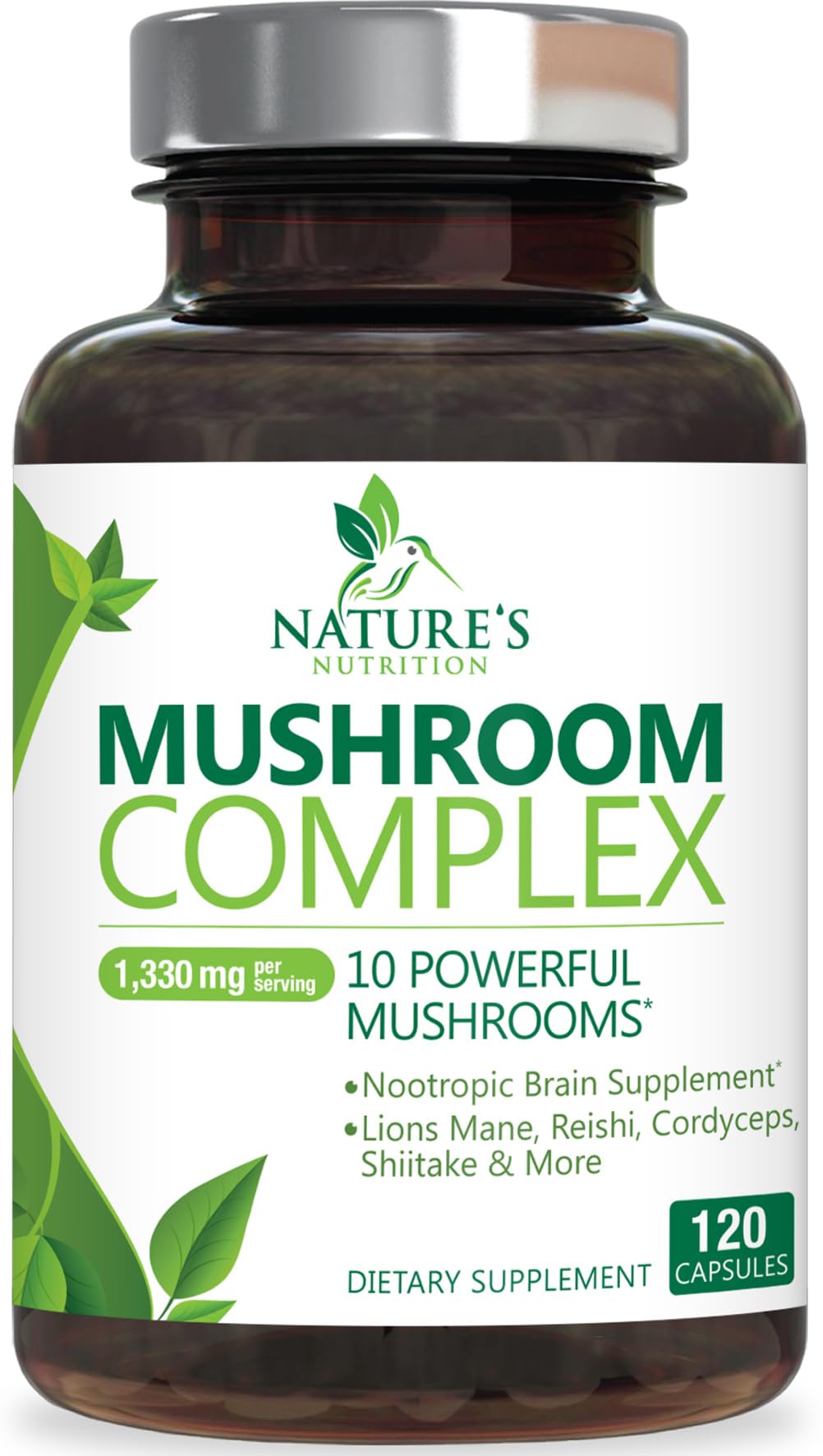 3X Strength Mushroom Complex - Lions Mane, Turkey Tail, Reishi, Cordyceps, Chaga & Maitake - 120 Capsules