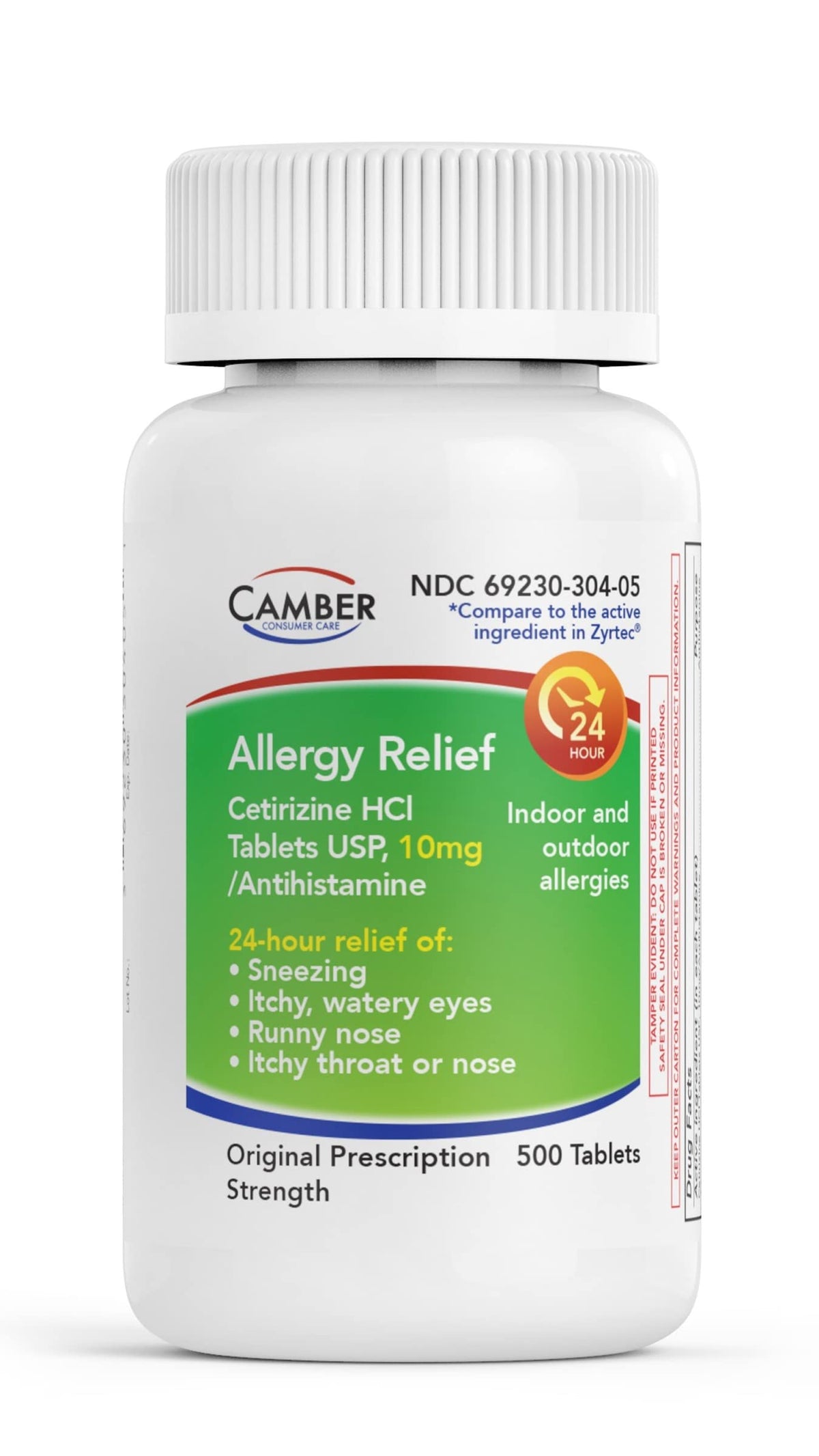 CAMBER PHARMACEUTICALS Cetirizine HCI 10mg 24-Hour Allergy Relief (500 Count)