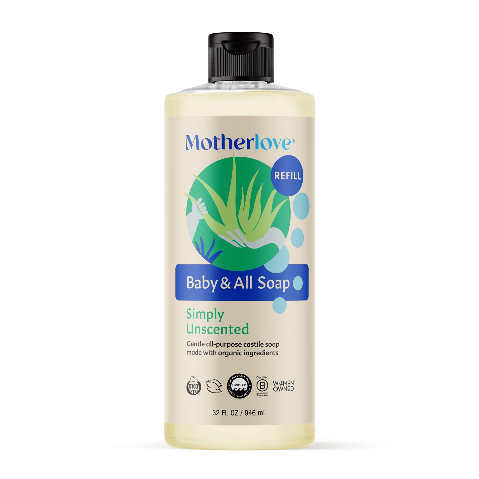 Motherlove Organic Baby & All Castile Soap - Simply Unscented Multi-Purpose Foam (32 oz)