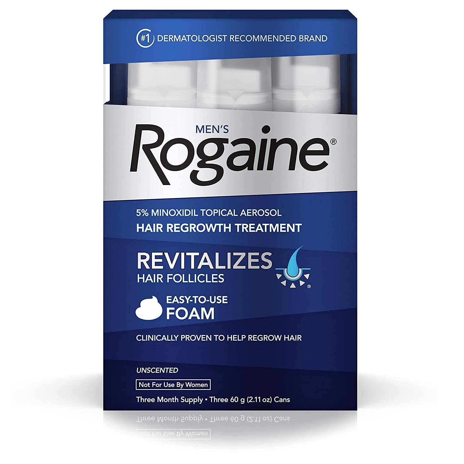 Men's Rogaine 5% Minoxidil Foam - 3-Month Hair Regrowth Treatment for Thinning Hair & Baldness