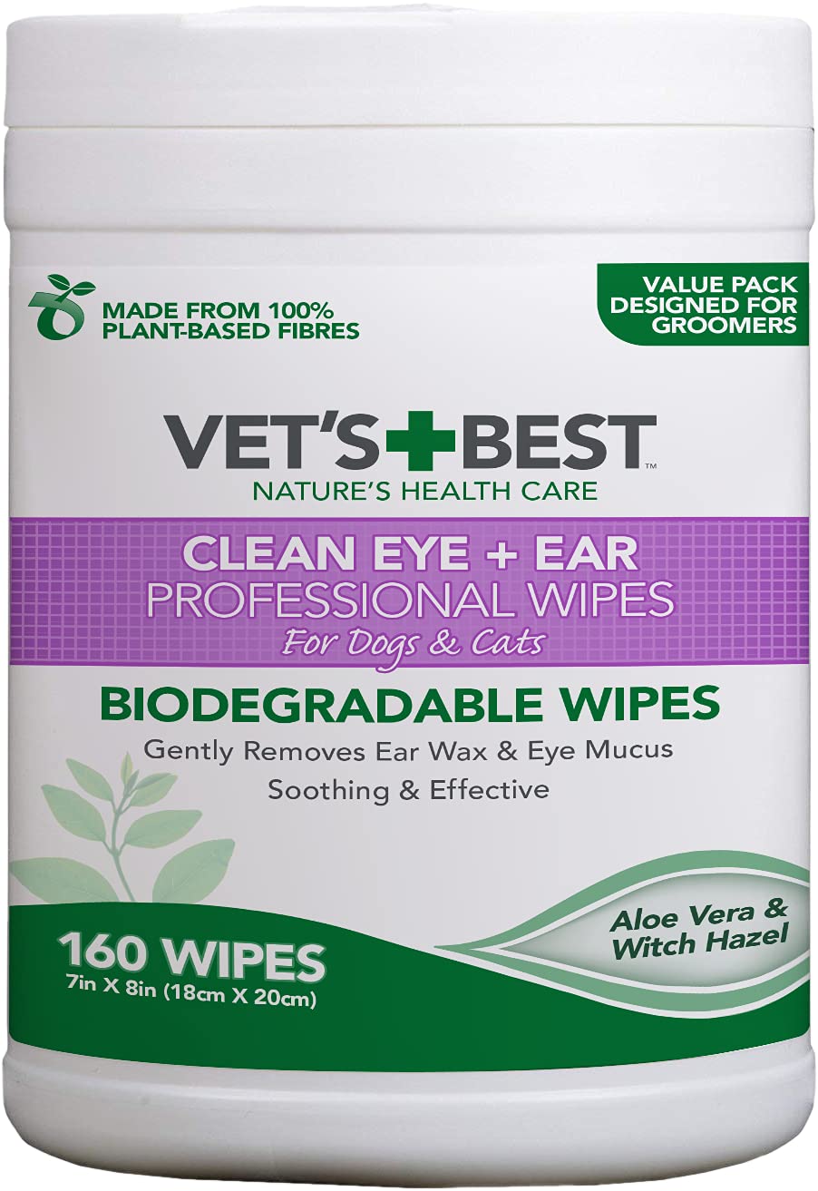 Vets Best Ear Wipes for Dogs & Cats - Gentle Cleansing (160 Count)