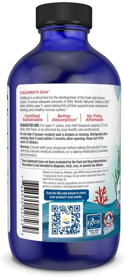 Nordic Naturals Children’s DHA, Strawberry - 16 oz for Kids - 530 mg Omega-3 with EPA & DHA - Brain Development & Function - Non-GMO - 192 Servings