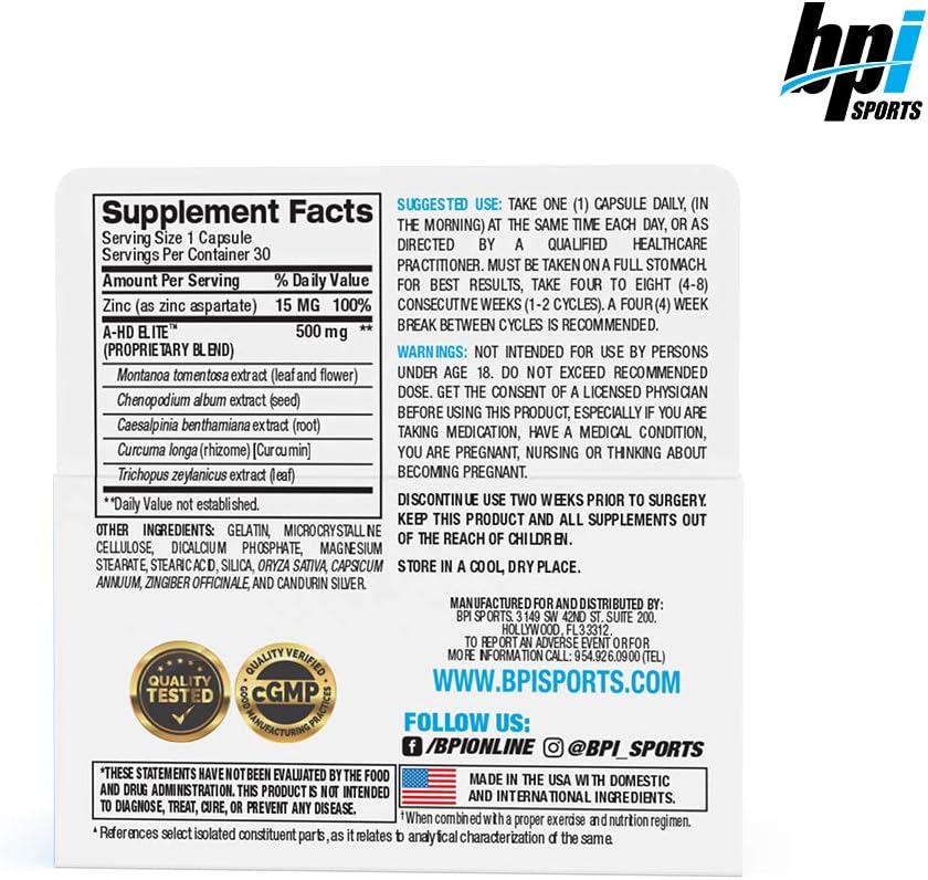 BPI Sports A-HD Elite testosterone booster for increased stamina, strength, and metabolism