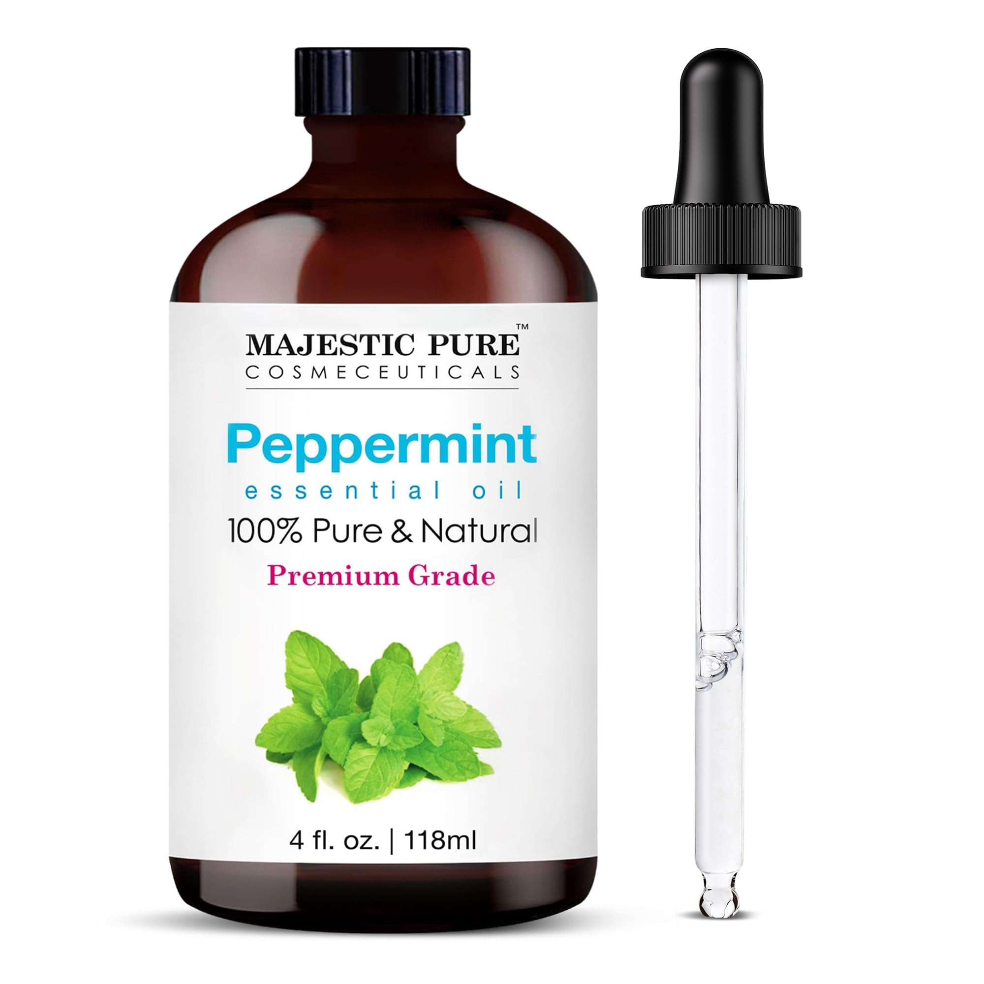 MAJESTIC PURE Peppermint Essential Oil 118ml - 100% Pure Natural Premium Grade for Hair Care, Diffusers, Skin, Aromatherapy & Massage