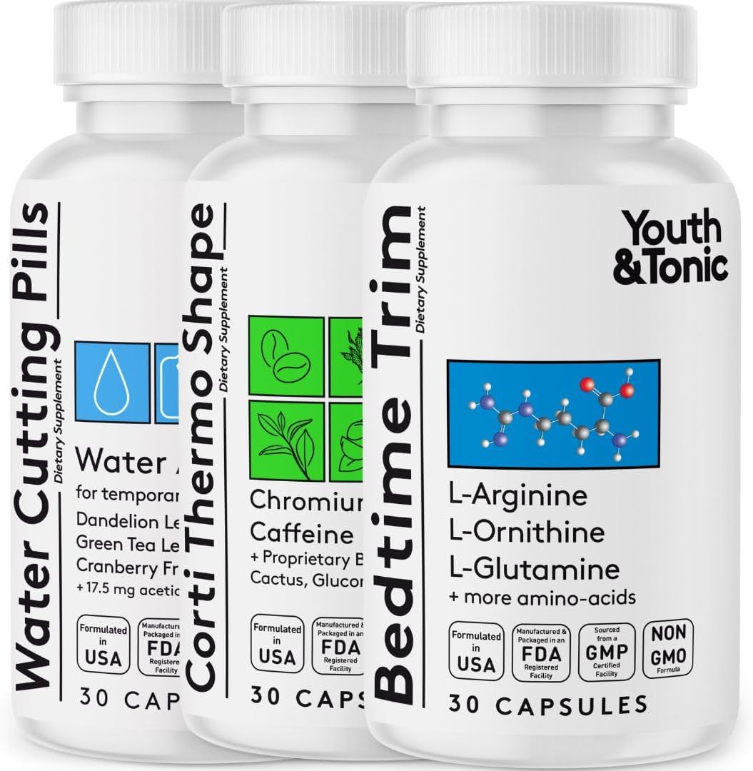 Youth & Tonic Lean Sculpt Defined Cleanse – Water Weight Away, Cortithermo Shape & Bedtime Trim for Detox Metabolism Bloating Energy & Dietary...