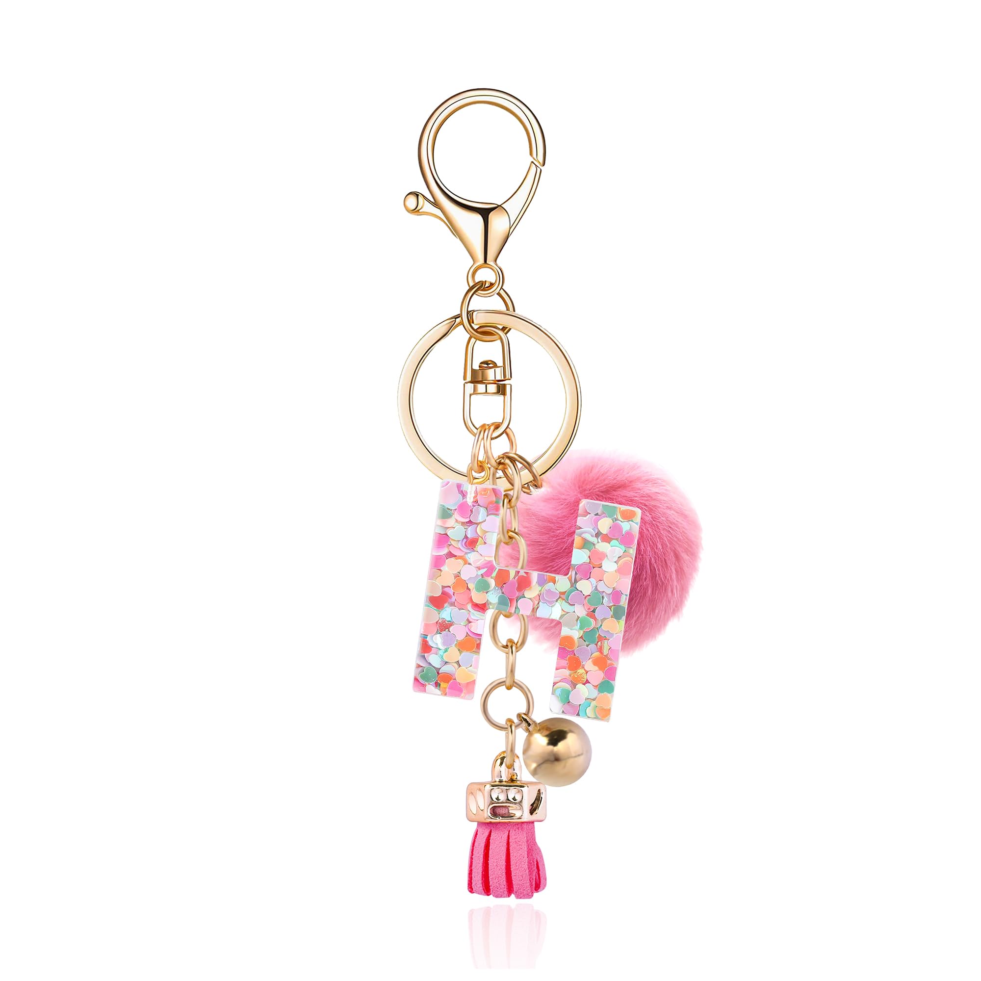 Pink Initial Letter Keychain Keyring for Women - Purse & Handbag Tassel & Pom Charm