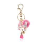 Pink Initial Letter Keychain Keyring for Women - Purse & Handbag Tassel & Pom Charm
