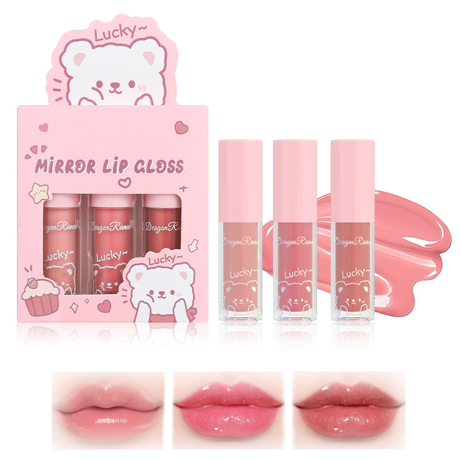 3 Pcs Mini Lip Gloss Set - Tinted Plumping Glow Oil for Teenage Girls & Women | Cute Hydrating Mirror Gloss | Non-Sticky Long-Lasting Moisturizing