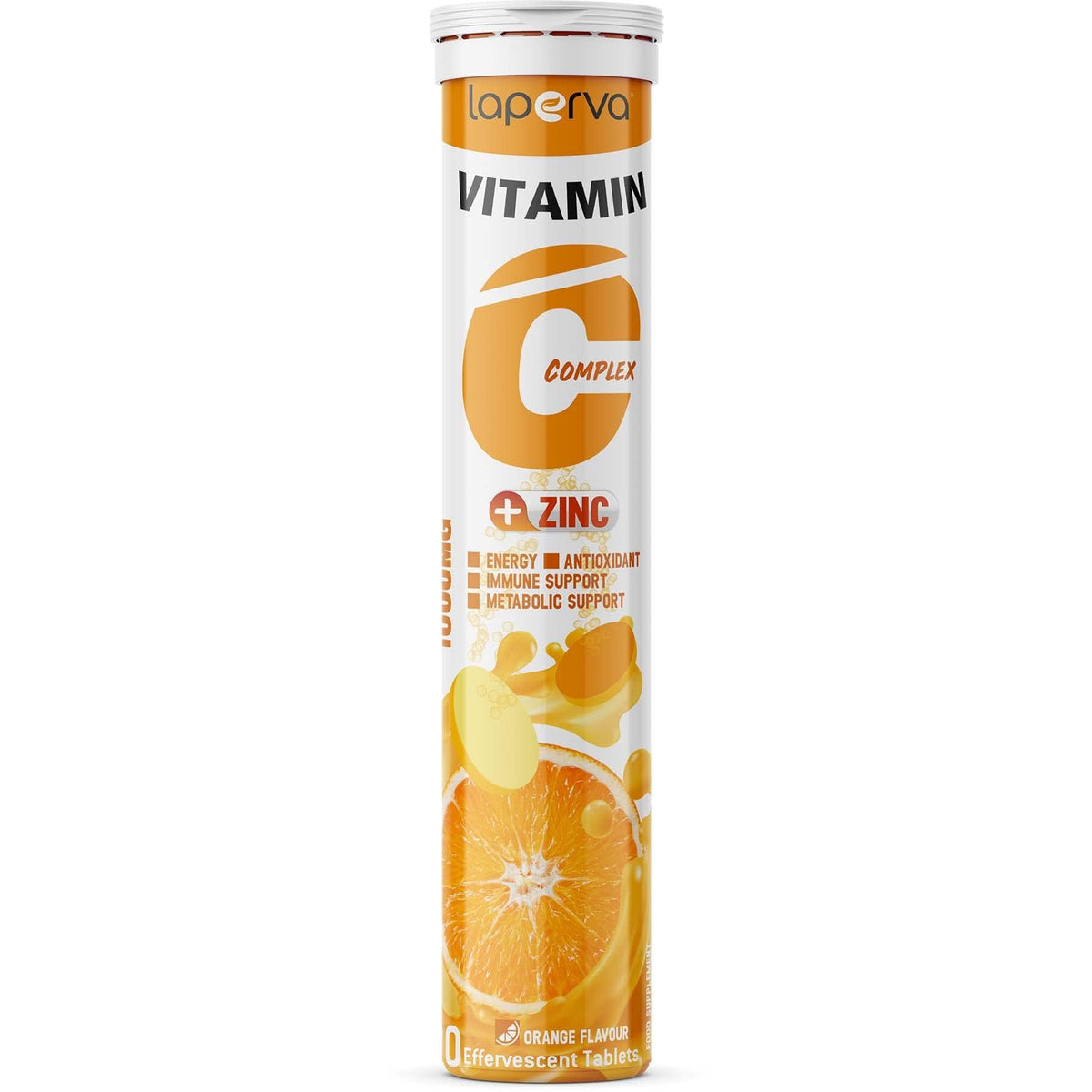 Laperva Vitamin C Complex 1000mg + Zinc 20 Effervescent Tablets - Immune Booster Orange