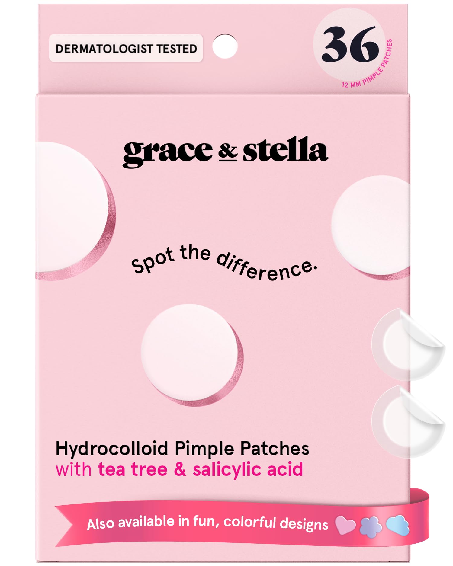 Grace & Stella Award-Winning Pore Strip - Hydrocolloid Acne Patches for Face, Invisible, 36 Count