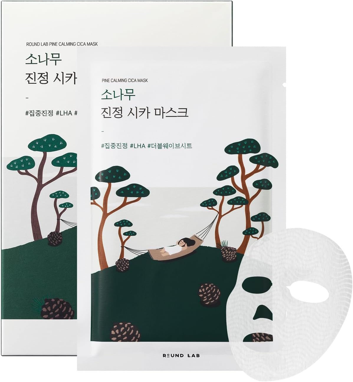 ROUND LAB Pine Calming Cica Mask - Soothing Relief for Irritated Skin (10 Pack)