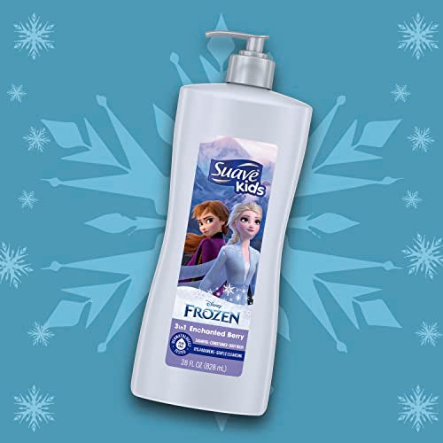 Suave Kids 3-in-1 Enchanted Berry Shampoo, Conditioner & Body Wash - Tear-Free & Dermatologist Tested (28 Oz, Pack of 4)