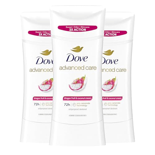 Dove Advanced Care Antiperspirant Deodorant for Women - Dragon Fruit & Coconut Cream - 3 Pack - 72-Hour Sweat and Odor Protection - 2.6 oz Each