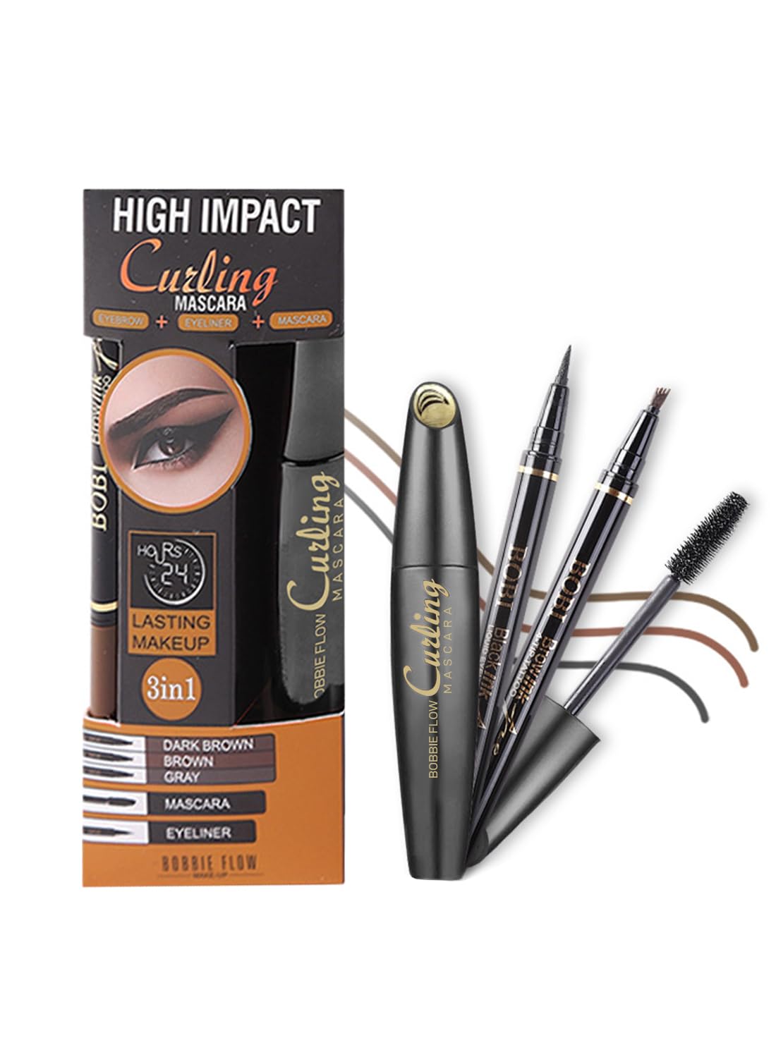 3-in-1 Eyebrow, Eyeliner & Mascara Kit - Waterproof, Long-Lasting Eye Makeup Set for Women
