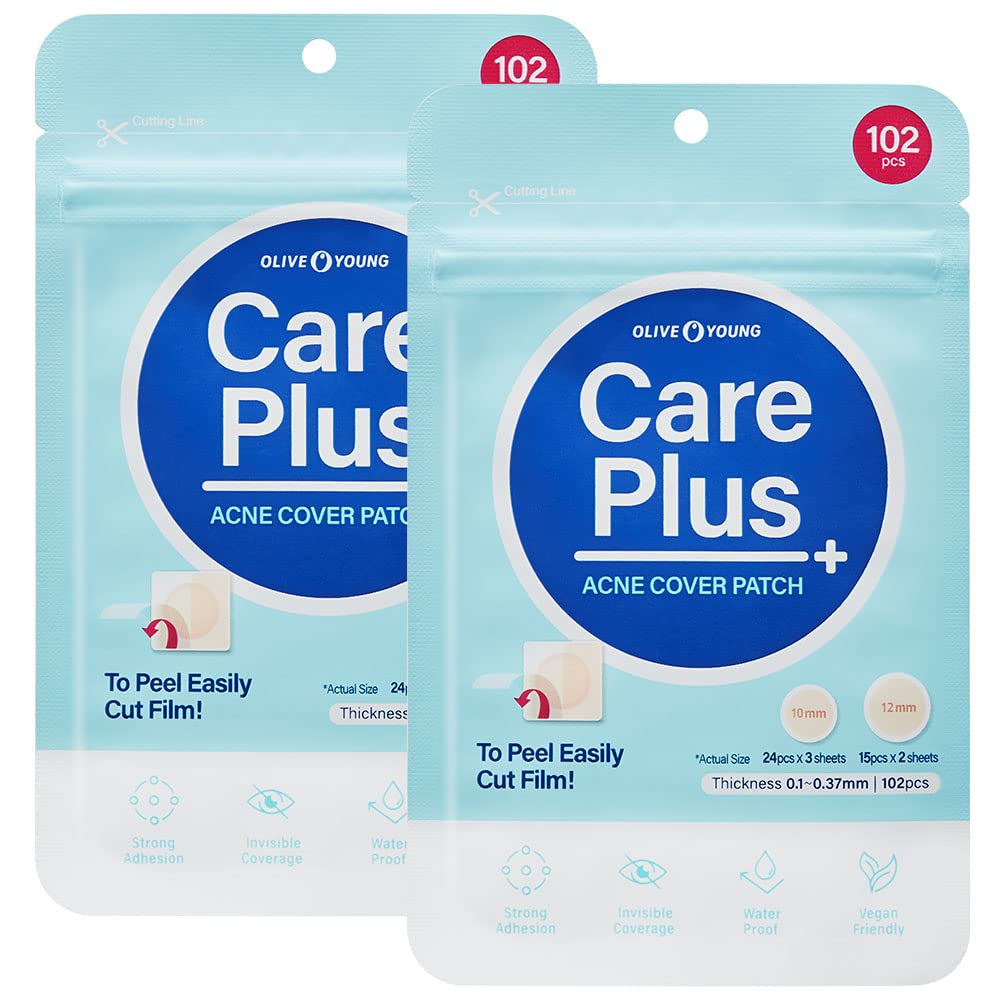 OLIVE YOUNG Care Plus Spot Patch - Hydrocolloid Acne Pimple Patch (204 Count, Pack of 2)