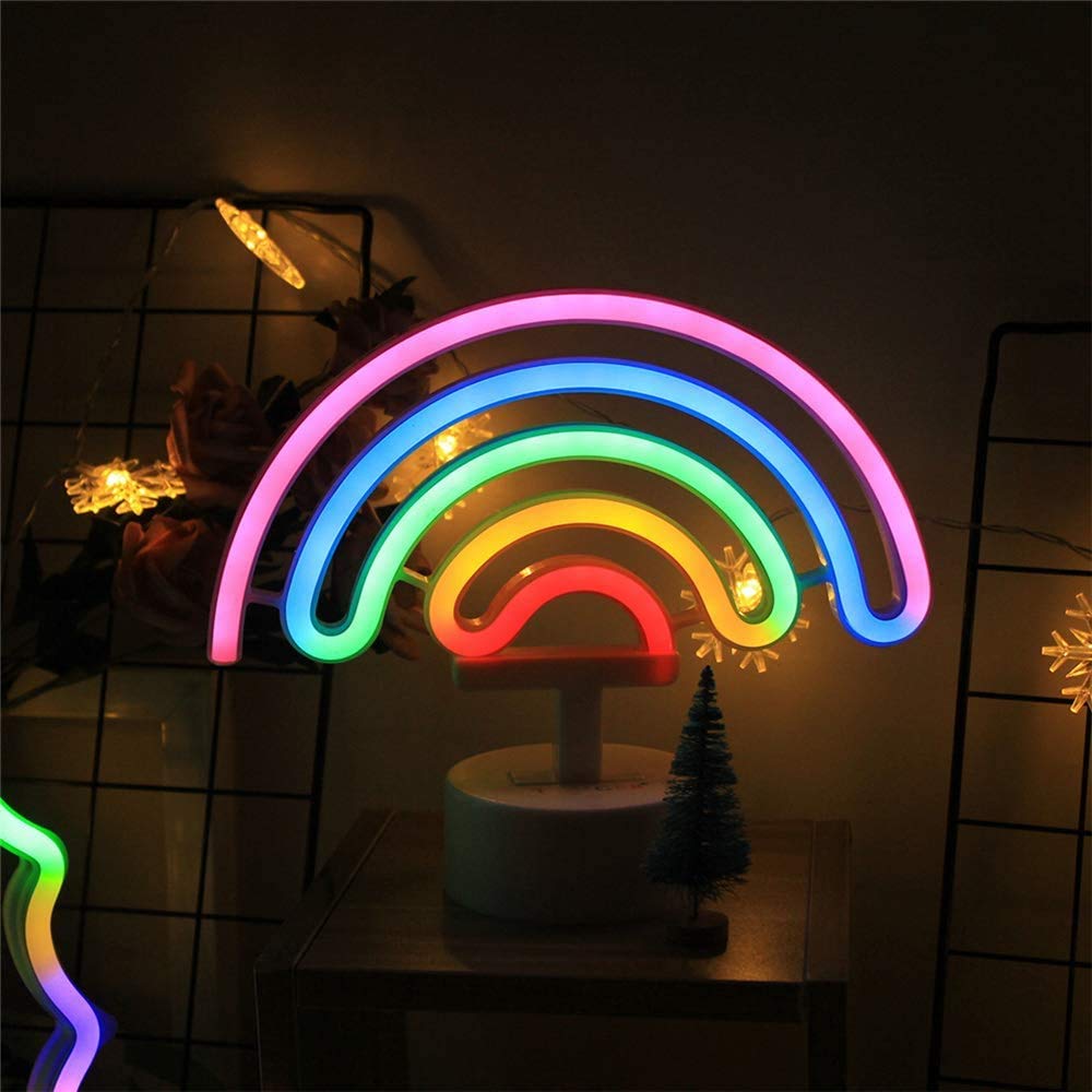 Neon Rainbow LED Wall Light - Battery Operated Marquee Sign for Bedroom & Party Decor
