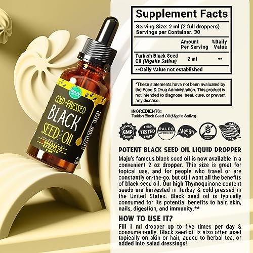 Maju Superfoods Black Seed Oil - 3x Thymoquinone Cold-Pressed Turkish Nigella Sativa Oil Travel Size 2 oz
