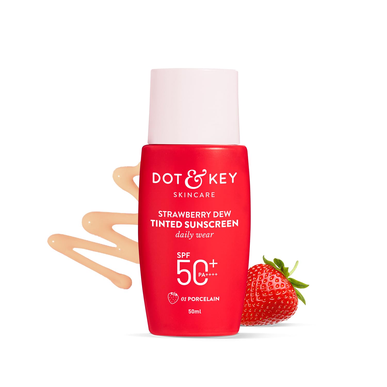 Dot & Key Strawberry Dew Tinted Sunscreen SPF 50+ PA++++ - Porcelain Shade, Water & Sweat Resistant, All Skin Types, 50ml