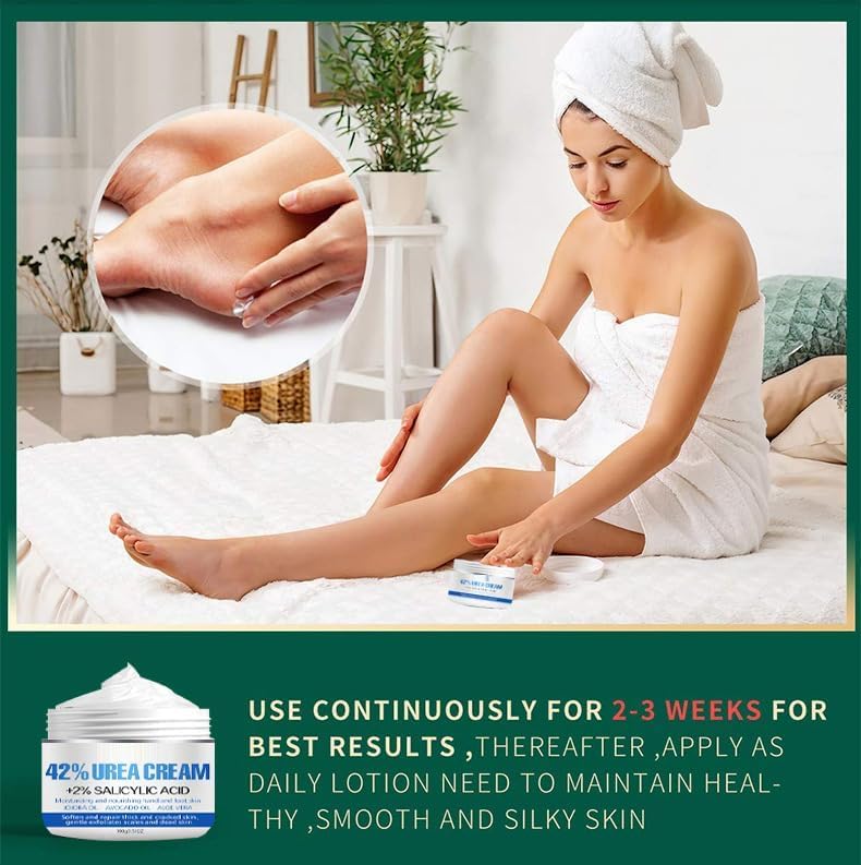 Urea Cream 42% - Foot Cream for Dry Cracked Heels, Hands & Elbows with 2% Salicylic Acid