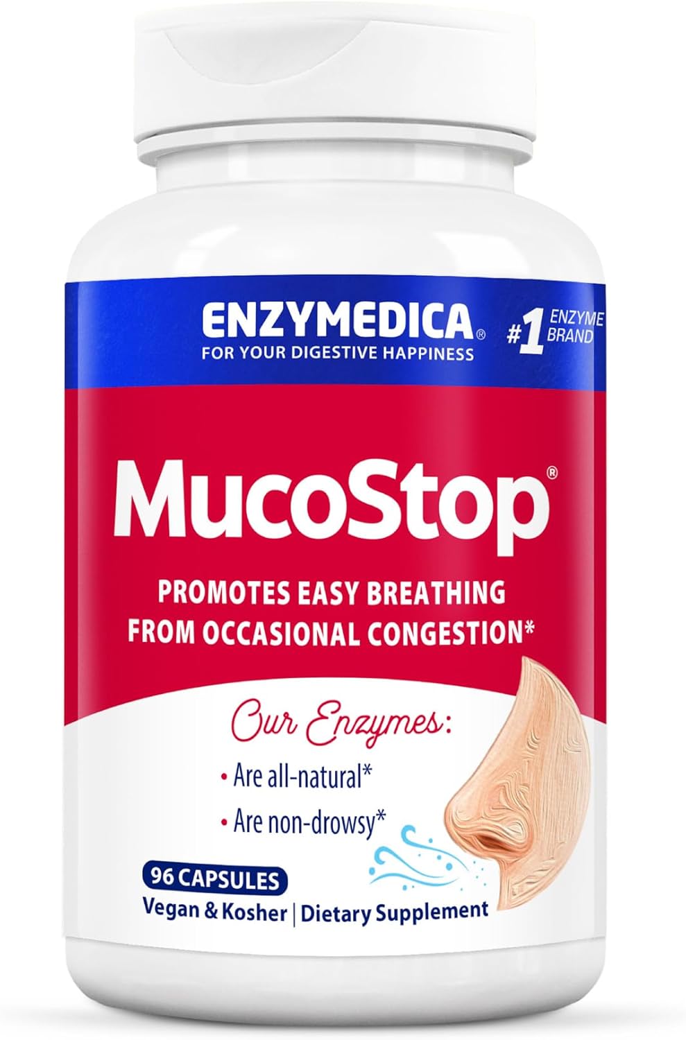 Enzymedica MucoStop: تخفيف المخاط ودعم الجهاز التنفسي (٩٦ كبسولة)